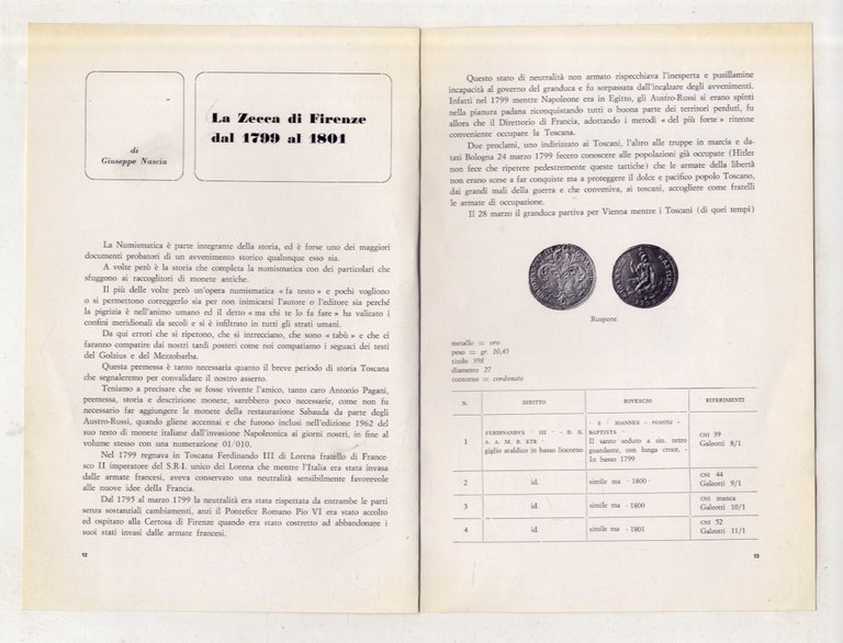 La Zecca di Firenze dal 1799 al 1901.