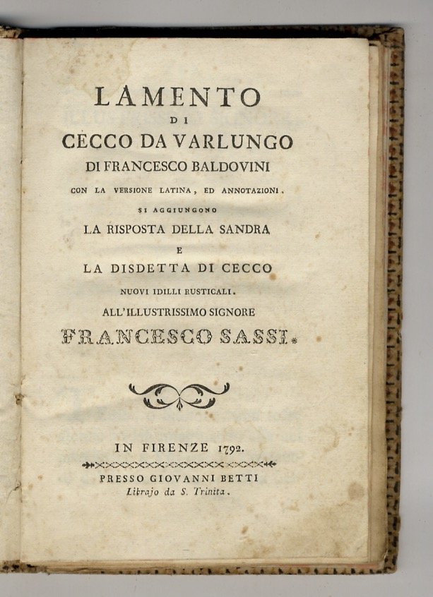 Lamento di Cecco da Varlungo [.] con la versione latina, …
