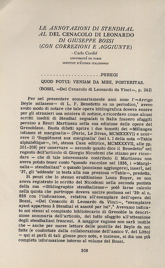 Le annotazioni di Stendhal al Del Cenacolo di Leonardo di …
