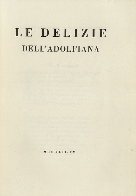 Le delizie dell'Adolfiana. [Versi].