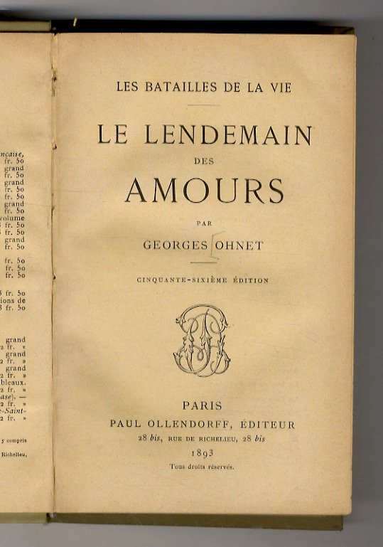 Le Lendemain des Amours. 56ème édition.