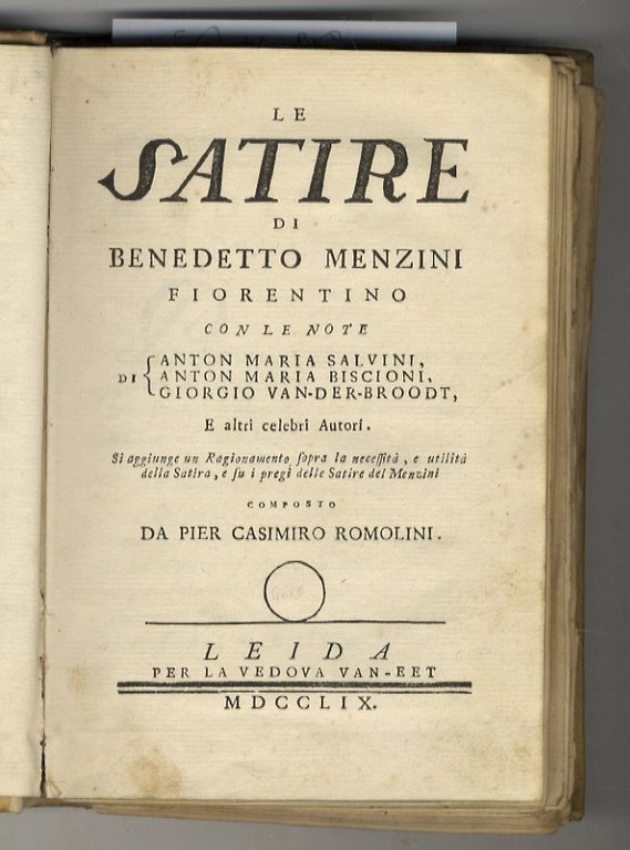Le Satire di Benedetto Menzini fiorentino con le note di …