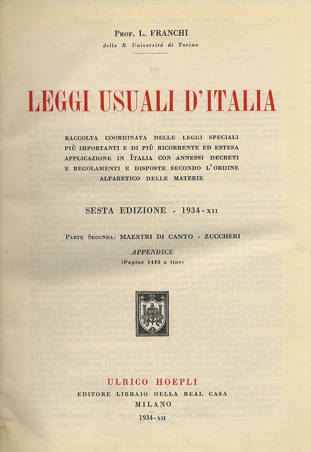 Leggi usuali d'Italia. VI edizione. Unito supplemento al 1° gennaio … | Immagine principale