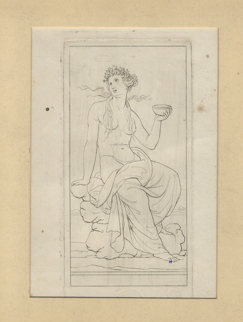 Leggiadra figura di fanciulla, seduta di 3/4: un serto di …