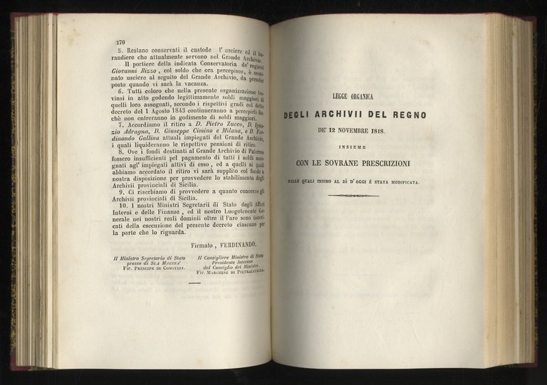 Legislazione positiva degli Archivii del Regno contenente la legge organica …