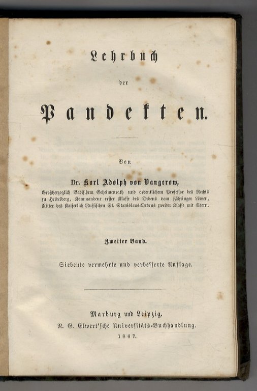 Lehrbuch der Pandekten. Erster Band; Siebente vermehrte und verbesserte Auflage …