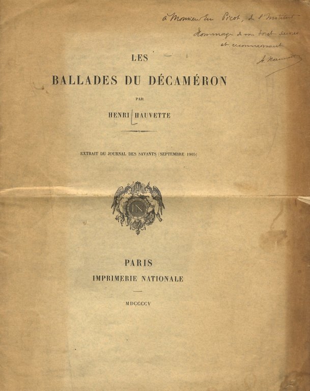 Les ballades du Décaméron. Extrait du Journal des Savantes (septembre 1905).