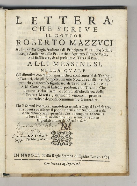 Lettera che scrive il dottor Roberto Mazzuci auditor della regia …
