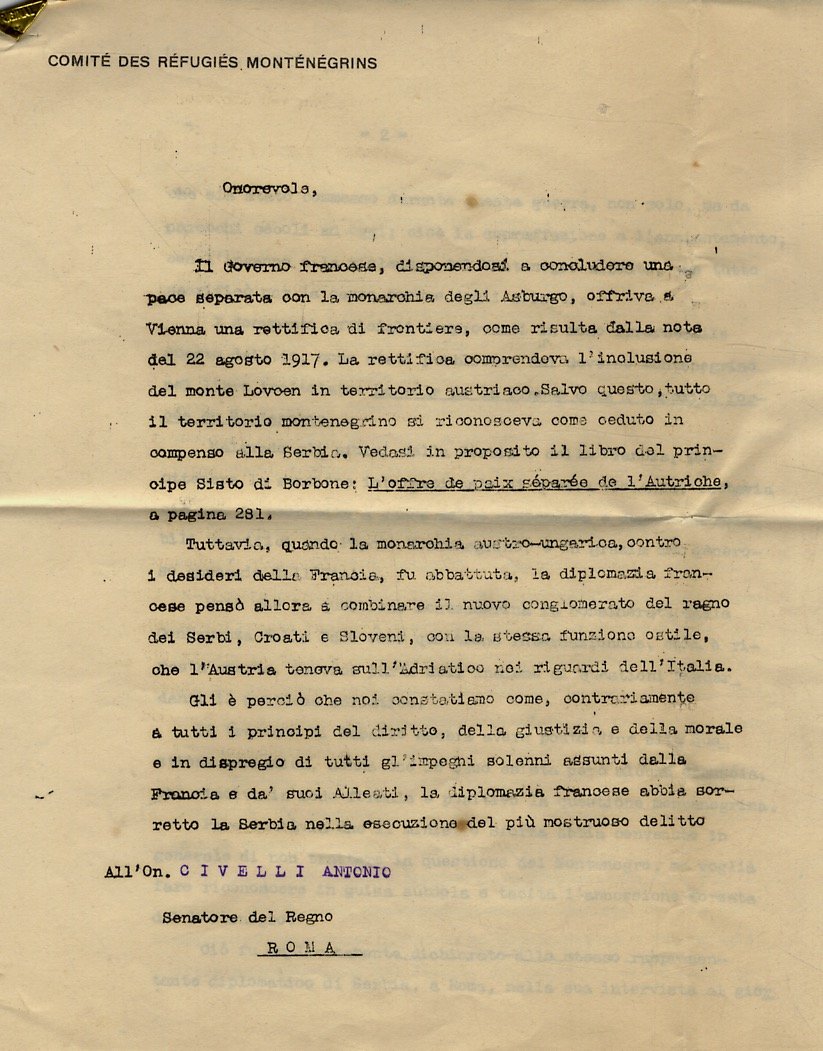 Lettera dattiloscritta, firmata, datata: Roma, 16 giugno 1921. Indirizzata al …