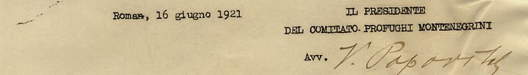 Lettera dattiloscritta, firmata, datata: Roma, 16 giugno 1921. Indirizzata al …