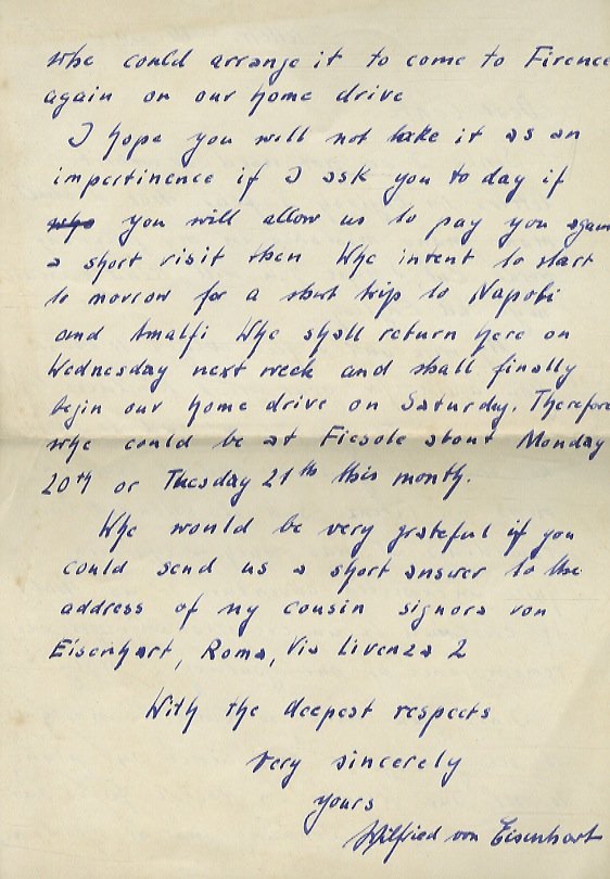 Lettera manoscritta autografa, firmata, stesa su due facciate, datata "Velletri …