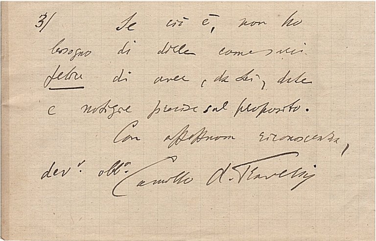 Lettera manoscritta autografa, firmata, stesa su due facciate e mezzo, datata Parigi 22 aprile 1925. Destinatario non esplicitato, ma si tratta dell'antropologo fiorentino Nello Puccioni (grande collezionista di D'Annunzio): "Caro e illustre Professore L'amico carissimo Angelo Pasetti mi scrisse, tempo fa, ch'ella - angelicamente buono - era disposto a favorirmi notizie precise sulle prime, seconde e terze edizioni de la Chimera, dell'Intermezzo, del Poema paradisiaco, delle Odi navali, delle Elegie Romane, di Terra Vergine, del Canto Novo, dlle Novelle della pescara. Se così è, non ho bisogno di dirle come sarei felice di aver, da Lei, [.] notizie precise al proposito [.]".