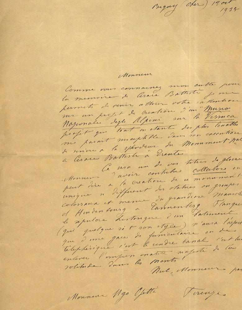 Lettera manoscritta autografa, firmata, stesa su due facciate, in lingua …