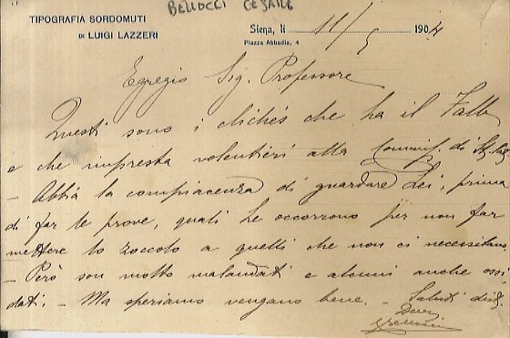 Lettera manoscritta autografa, firmata, stesa su una facciata d'un biglietto …