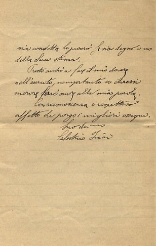 Lettera manoscritta autografa firmata, su due facciate, datata Pisa, 21 …