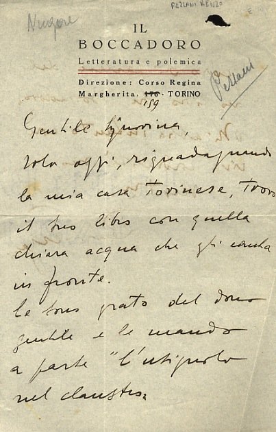 Lettera manoscritta autografa, firmata, su due facciate, su foglio intestato …