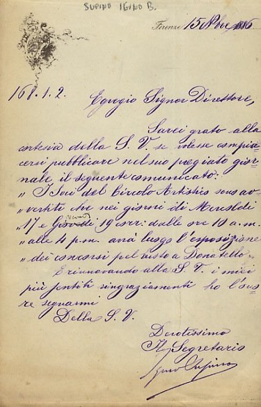 Lettera manoscritta autografa, firmata, su una facciata, su carta intestata …
