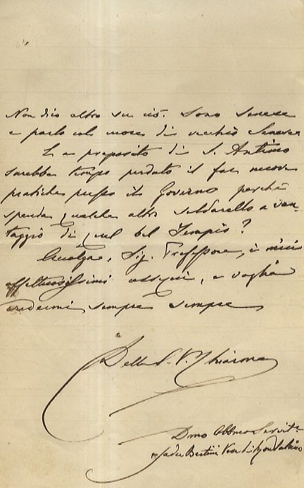 Lettera manoscritta autografa, in chiara grafia, firmata (Jader Bertini Vesc, …