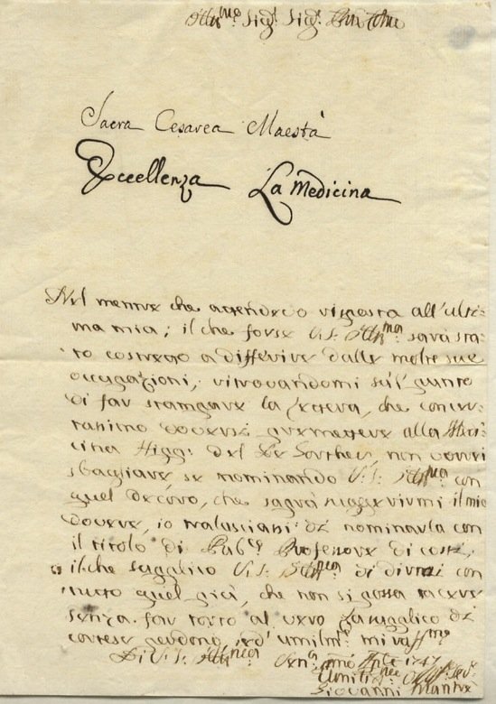 Lettera manoscritta autografa, su una facciata. Lo scritto, che ruota … | Immagine principale
