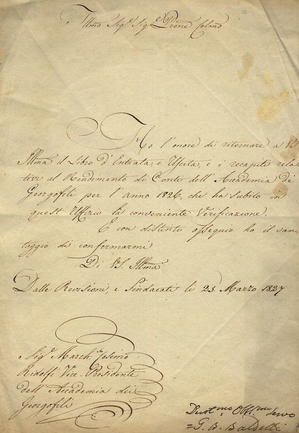 Lettera manoscritta firmata, su una facciata, inviata al marchese Cosimo …