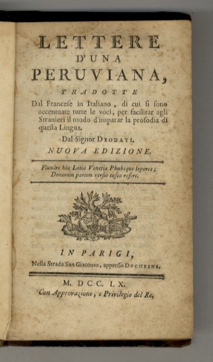 Lettere d'una peruviana, tradotte dal francese in italiano, di cui …
