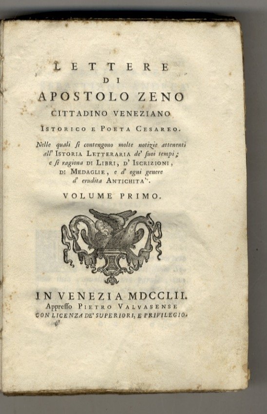 Lettere di Apostolo Zeno Cittadino Veneziano, Istorico e Poeta Cesareo. … | Immagine principale