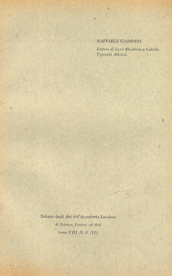 Lettere di Lord Aberdeen a Isabella Teotochi Albrizzi.