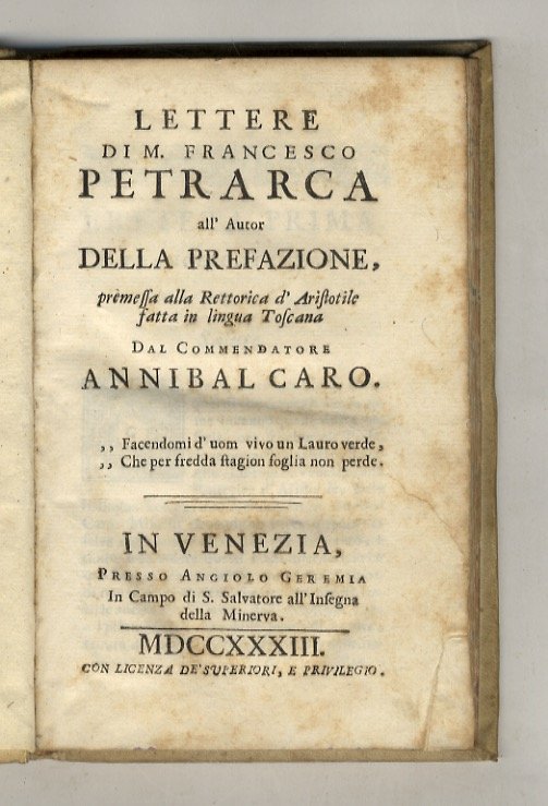 Lettere di m. Francesco Petrarca all'autor della prefazione, premessa alla …