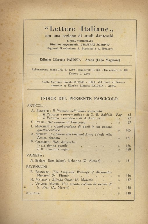 Lettere italiane. Con una sezione di studi danteschi. Rivista trimestrale. …