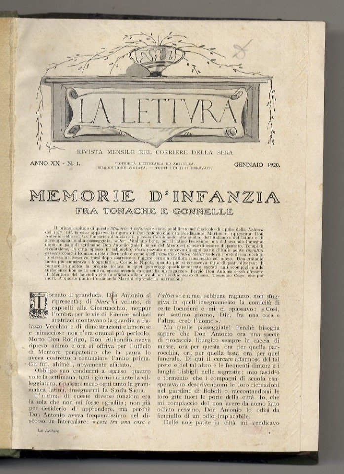 LETTURA (LA). Rivista mensile del Corriere della Sera. Anno XX. …