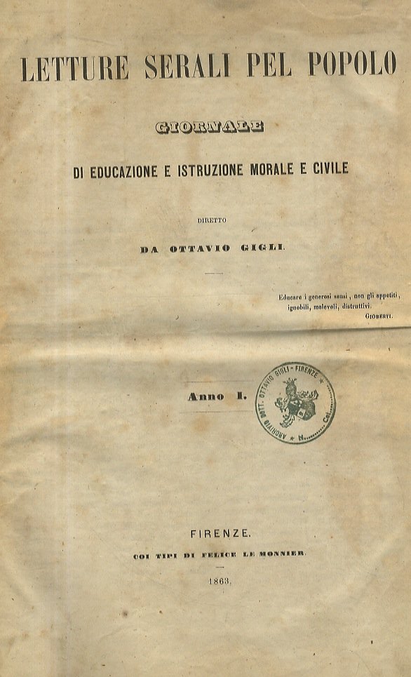 LETTURE Serali pel Popolo. Giornale di educazione e istruzione morale … | Immagine principale