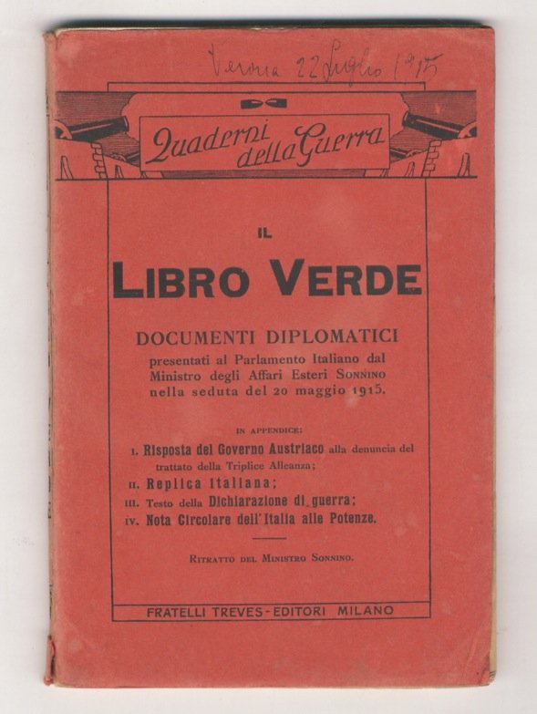 LIBRO (Il) verde. Documenti diplomatici presentati al Parlamento Italiano dal …