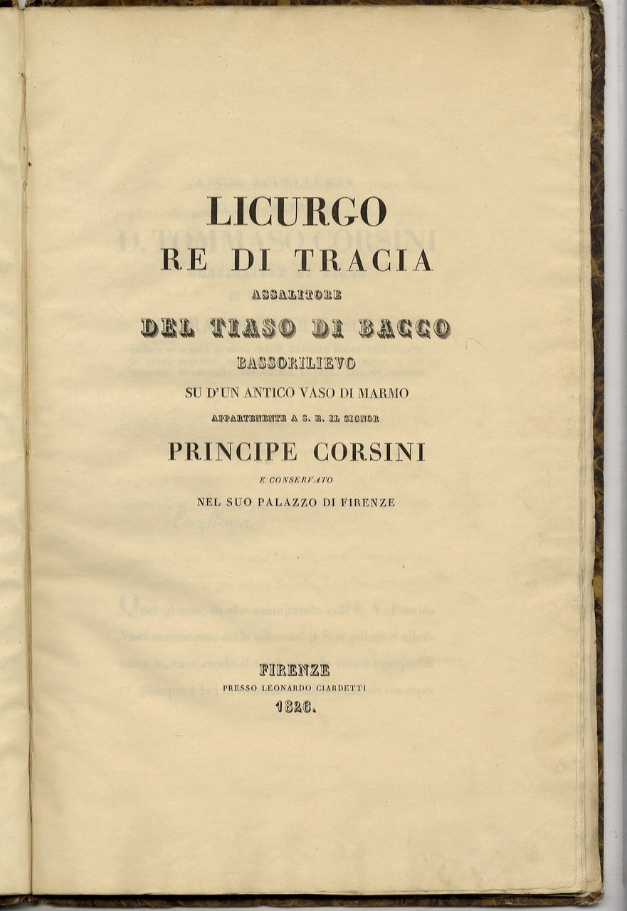 Licurgo Re di Tracia assalitore del Tiaso di Bacco. Bassorilievo …