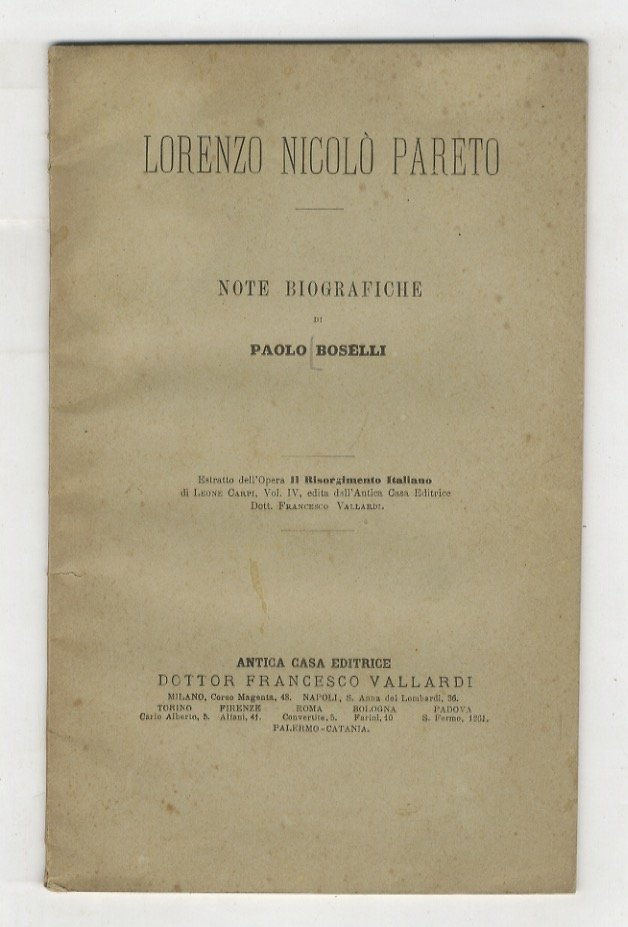 Lorenzo Nicolò Pareto. Note biografiche [.].
