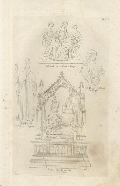 Lotto di dieci incisioni in rame "a contorno", raffiguranti sculture …