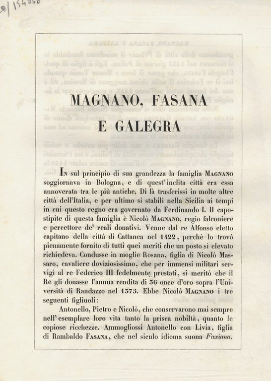 MAGNANO, Fasana, Galegra di Sicilia.