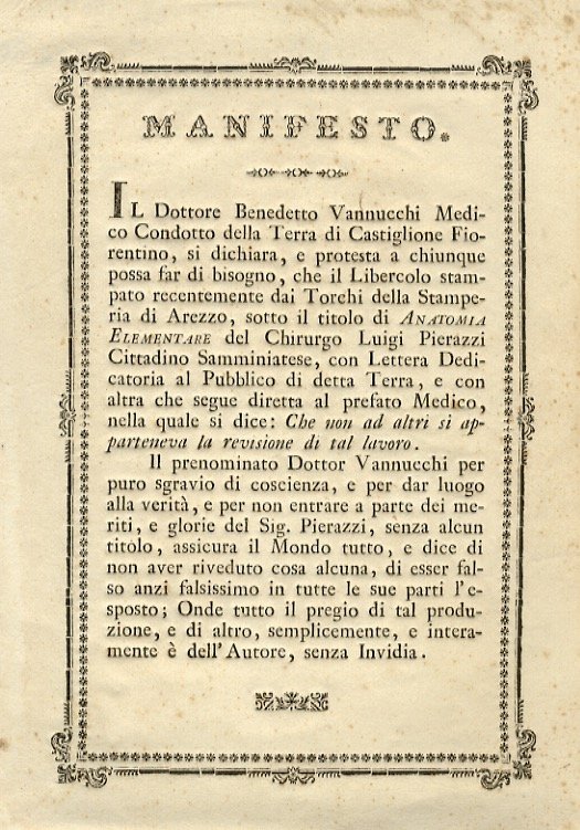 MANIFESTO. Il Dottore Benedetto Vannucchi Medico Condotto della Terra di … | Immagine principale