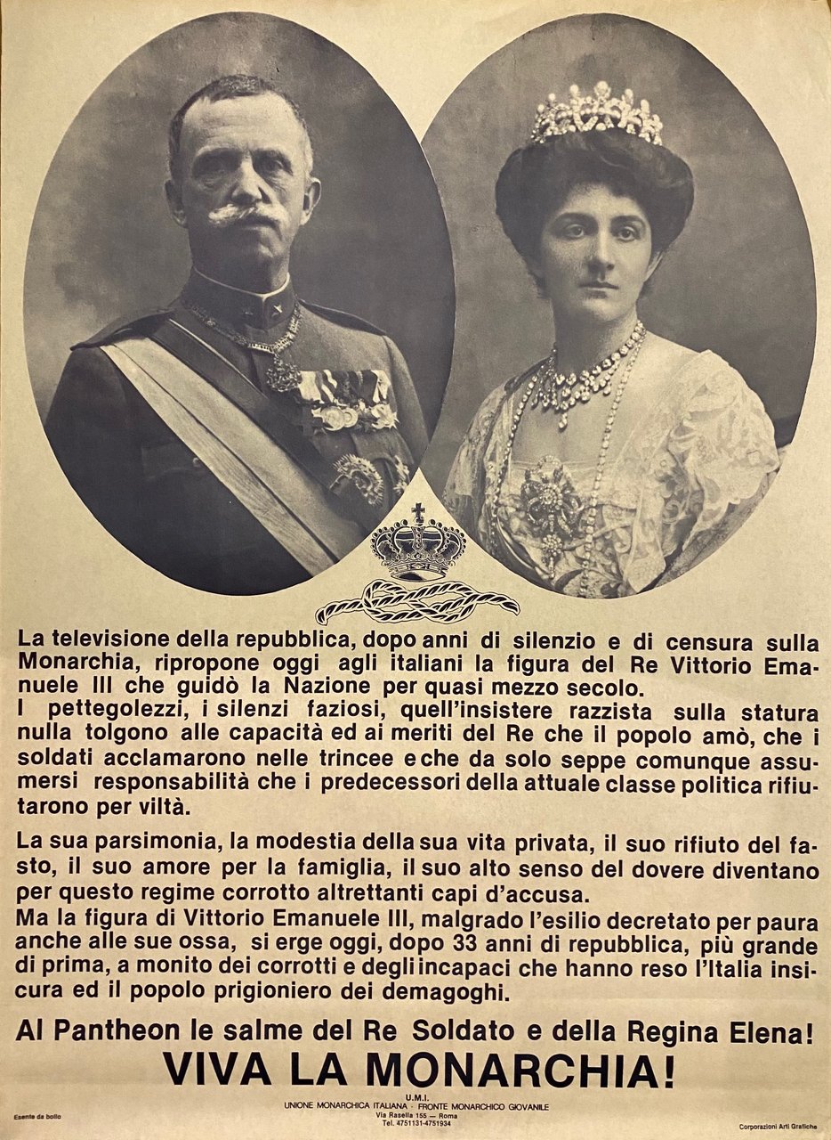 Manifesto murale recante in alto i ritratti in ovale di …