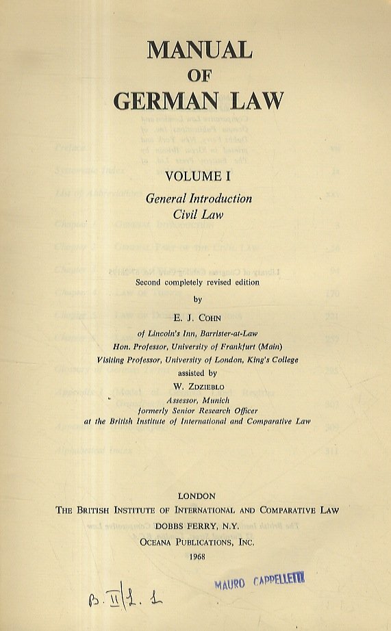 Manual of German Law. (General Introduction. Civil Law. Commercial Law, …