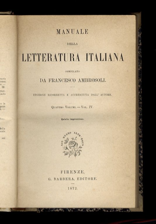 Manuale della letteratura italiana. Edizione ricorretta ed accresciuta dall'autore. Vol …