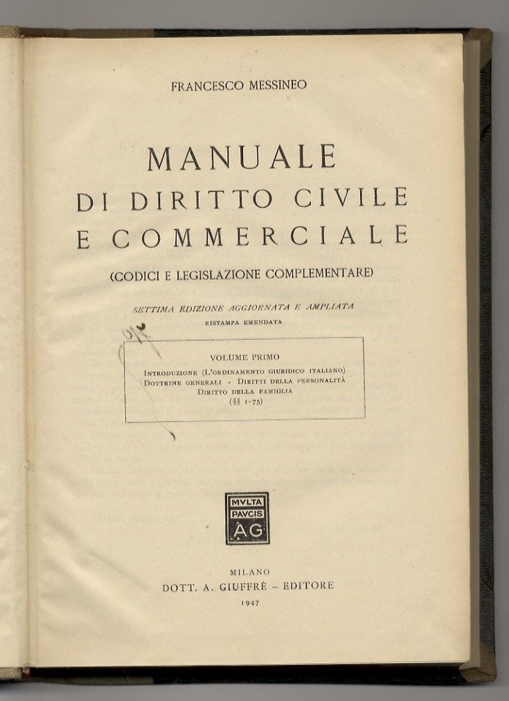 Manuale di diritto civile e commerciale. (Codici e legislazione complementare). …