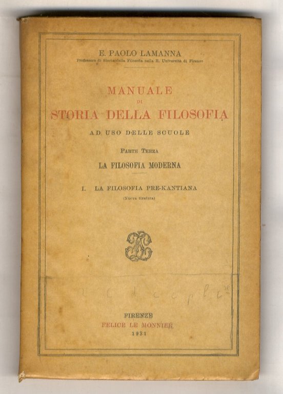 Manuale di storia della filosofia, ad uso delle scuole. Parte terza: la filosofia moderna.