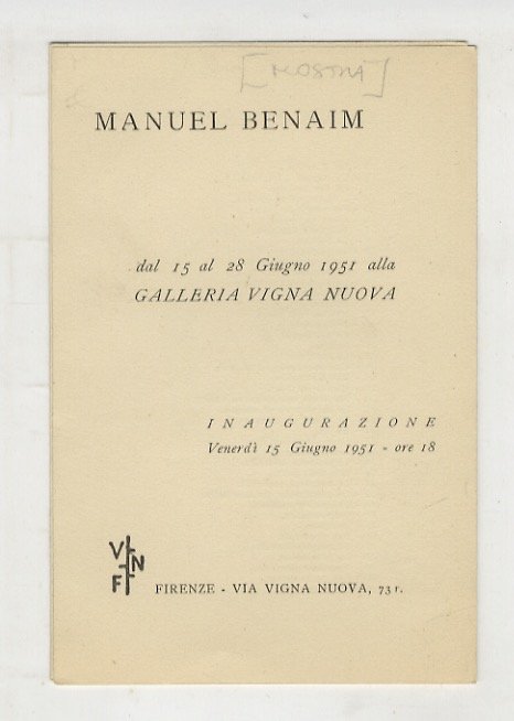 Manuel Benaim. (Testo di M. Masciotta).