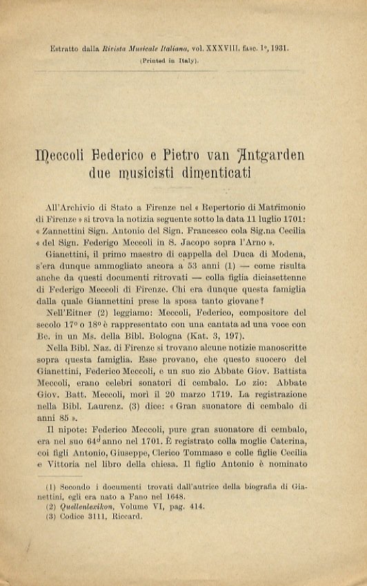 Meccoli Federico e Pietro van Antgarden due musicisti dimenticati.