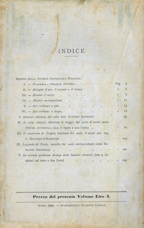 Memorie della Società Geografica Italiana. Volume VI. Parte prima. [- …