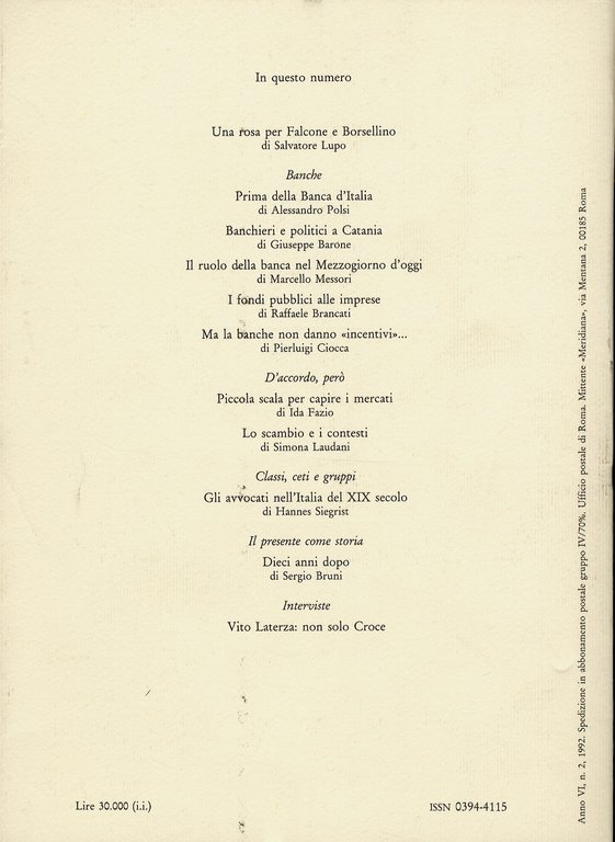 MERIDIANA. Rivista di storia e scienze sociali. 14. Maggio 1992.Banche.