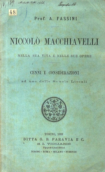 Niccolò Macchiavelli nella sua vita e nelle sue opere. Cenni … | Immagine principale