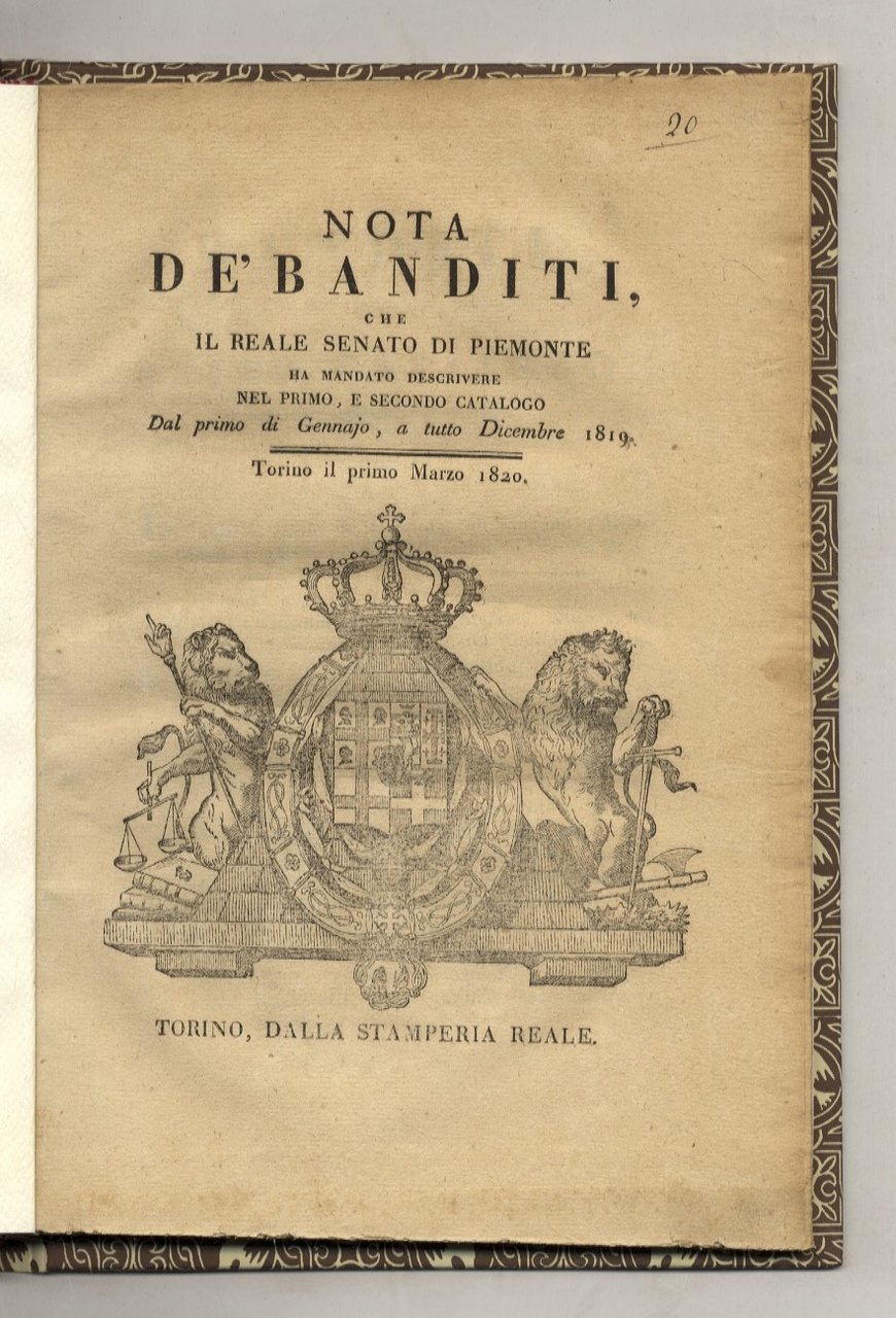 Nota de' banditi, che il reale Senato di Piemonte ha …