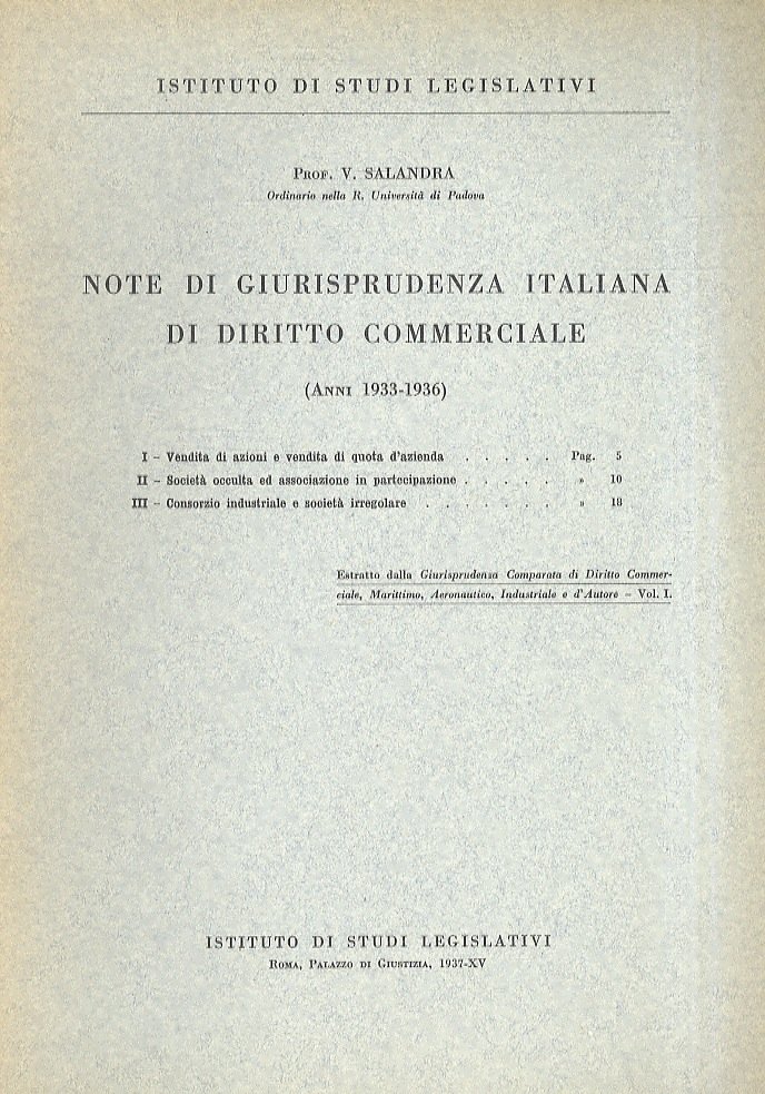 Note di giurisprudenza italiana di diritto commerciale. (Anni 1933-1936).