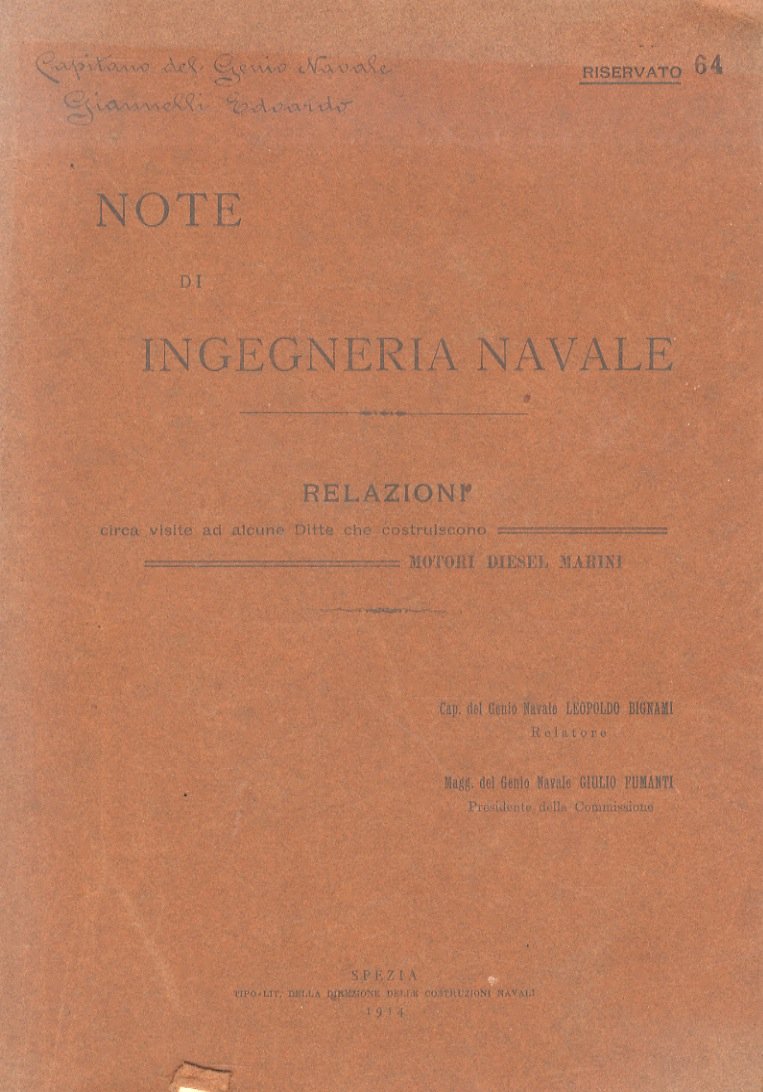 Note di ingegneria navale. Relazioni circa visite ad alcune ditte …